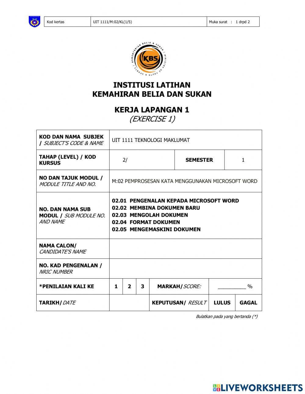 UIT 1111 Kerja Lapangan Ms Word