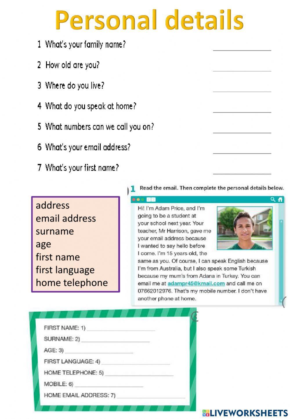 Prepare 3 Unit 1 Vocabulary Personal Details Worksheet Live Worksheets how-to-write-an-effective-personal-resume-enhancv