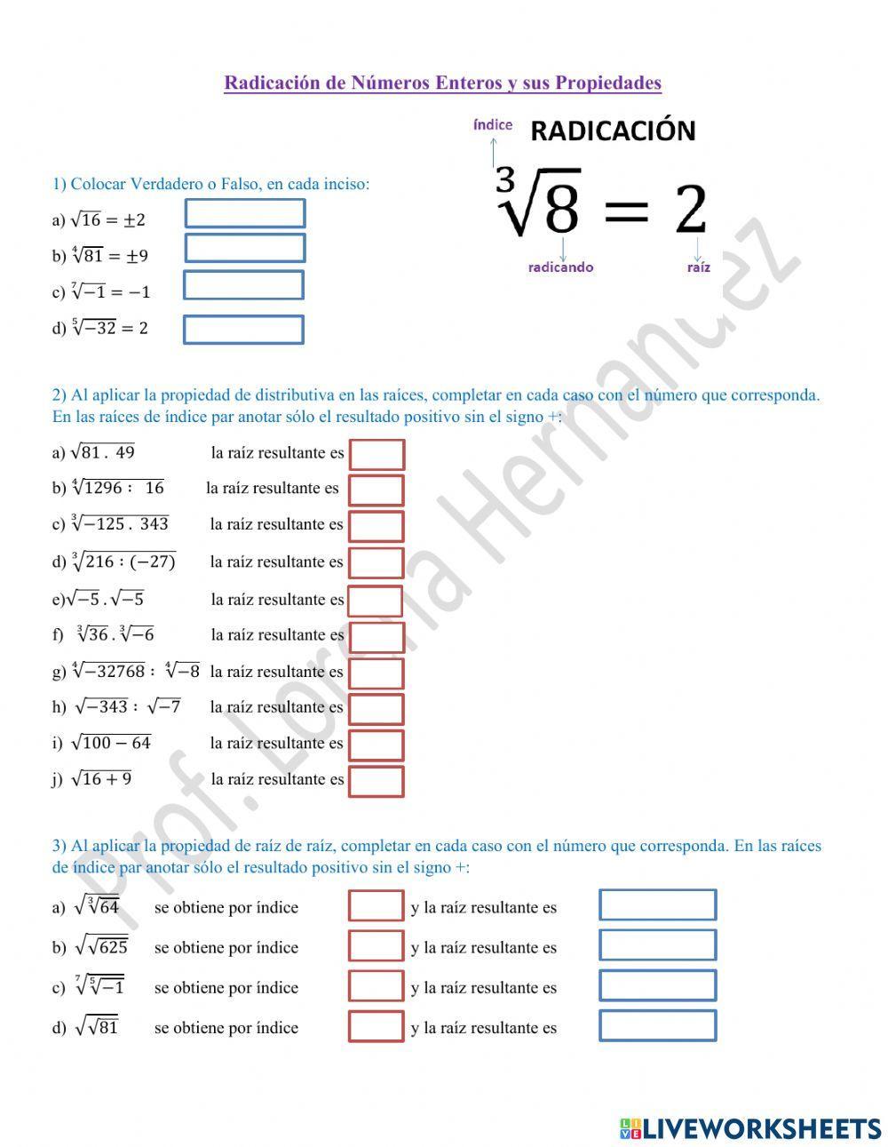 Radicación con Números Enteros y sus propiedades