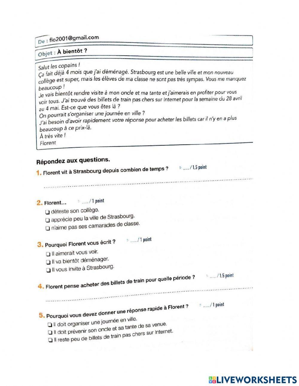 DELF A2 COMPREHENSION ECRITE EXO B