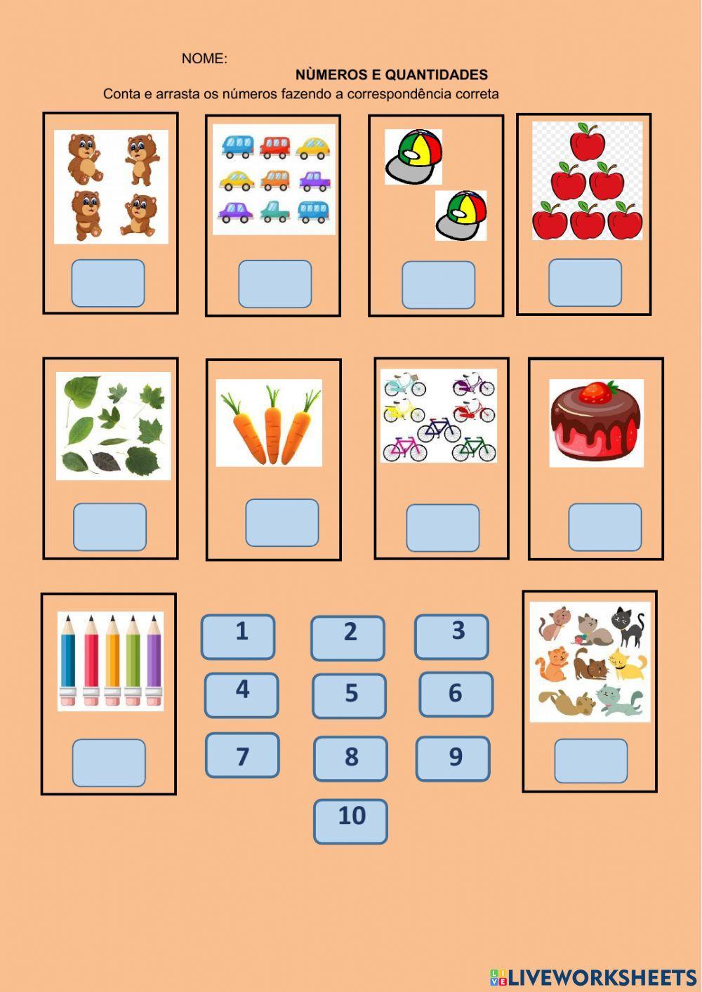 Arraste os números as quantidades