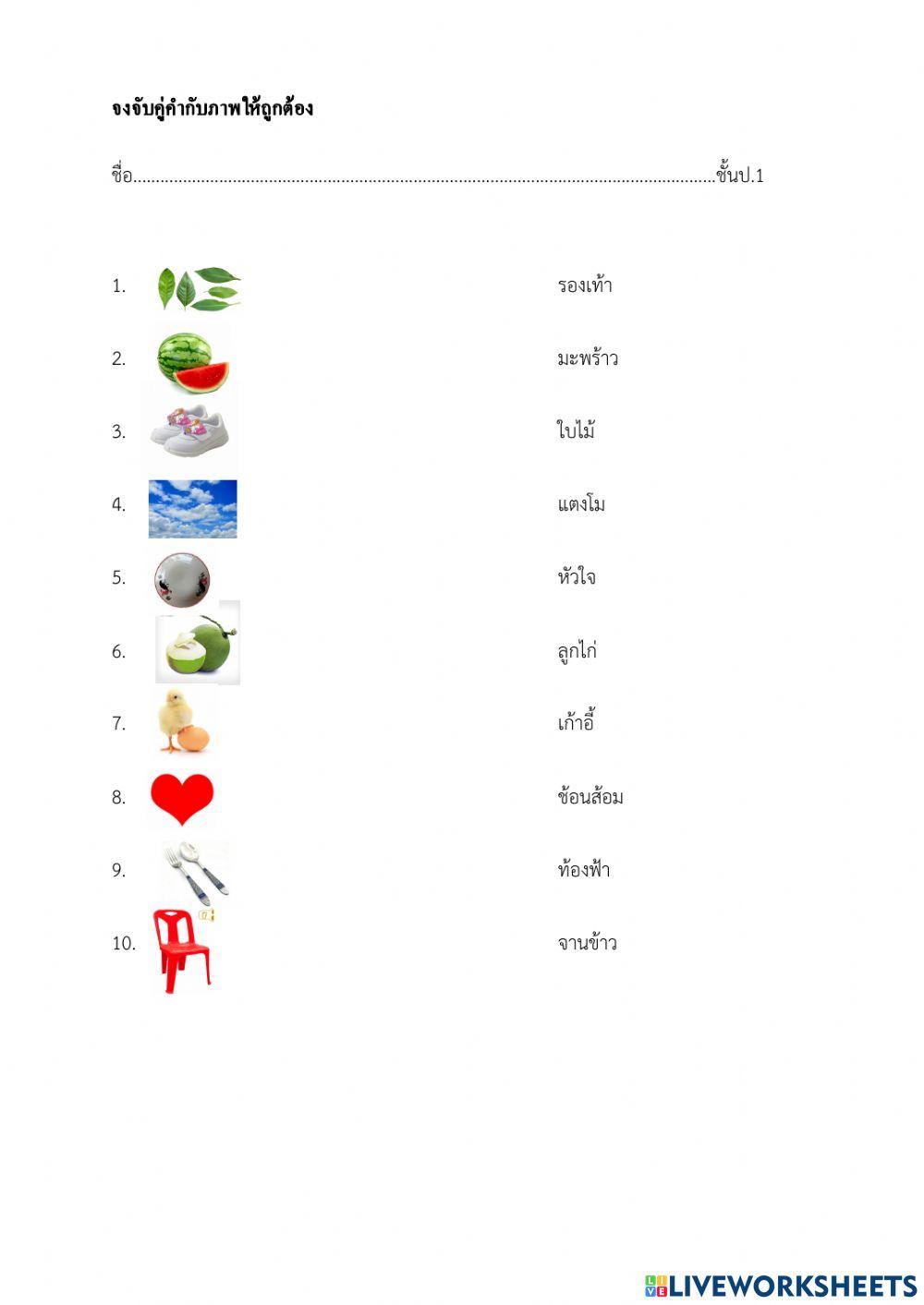 โยงเส้นจับคู่ภาพกับคำ