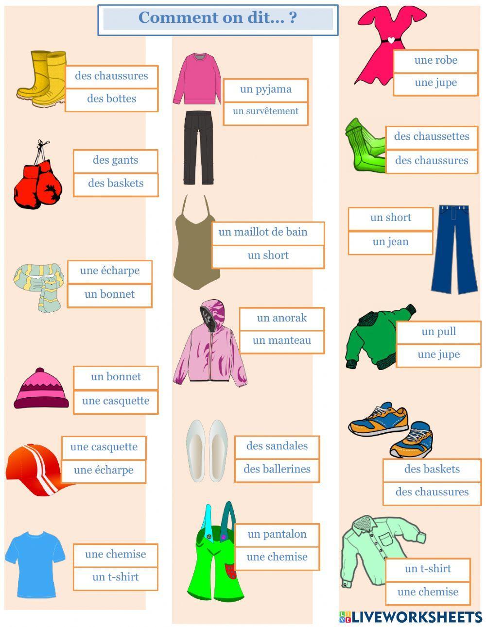 Les vêtements online exercise for 6e
