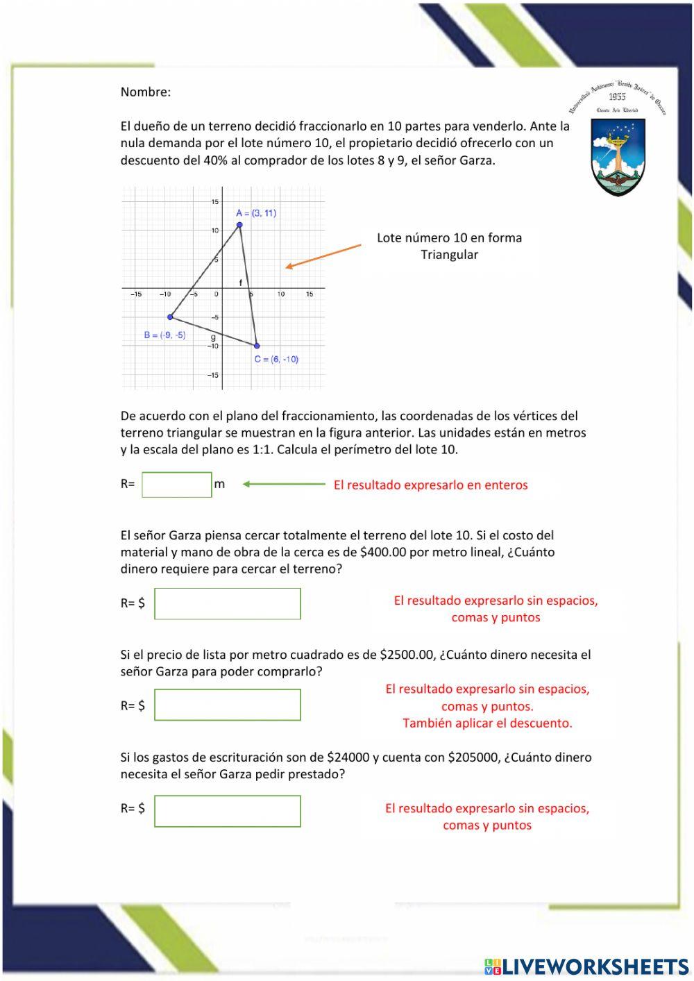 Geometría Area y Perímetro en el plano cartesiano