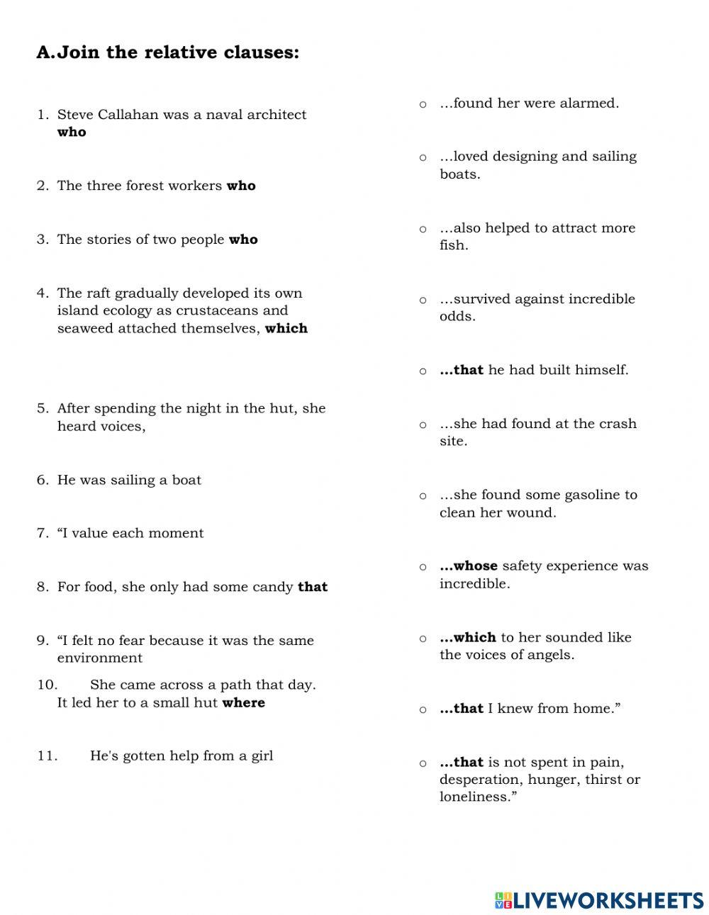 Relative Clauses - Survival Stories