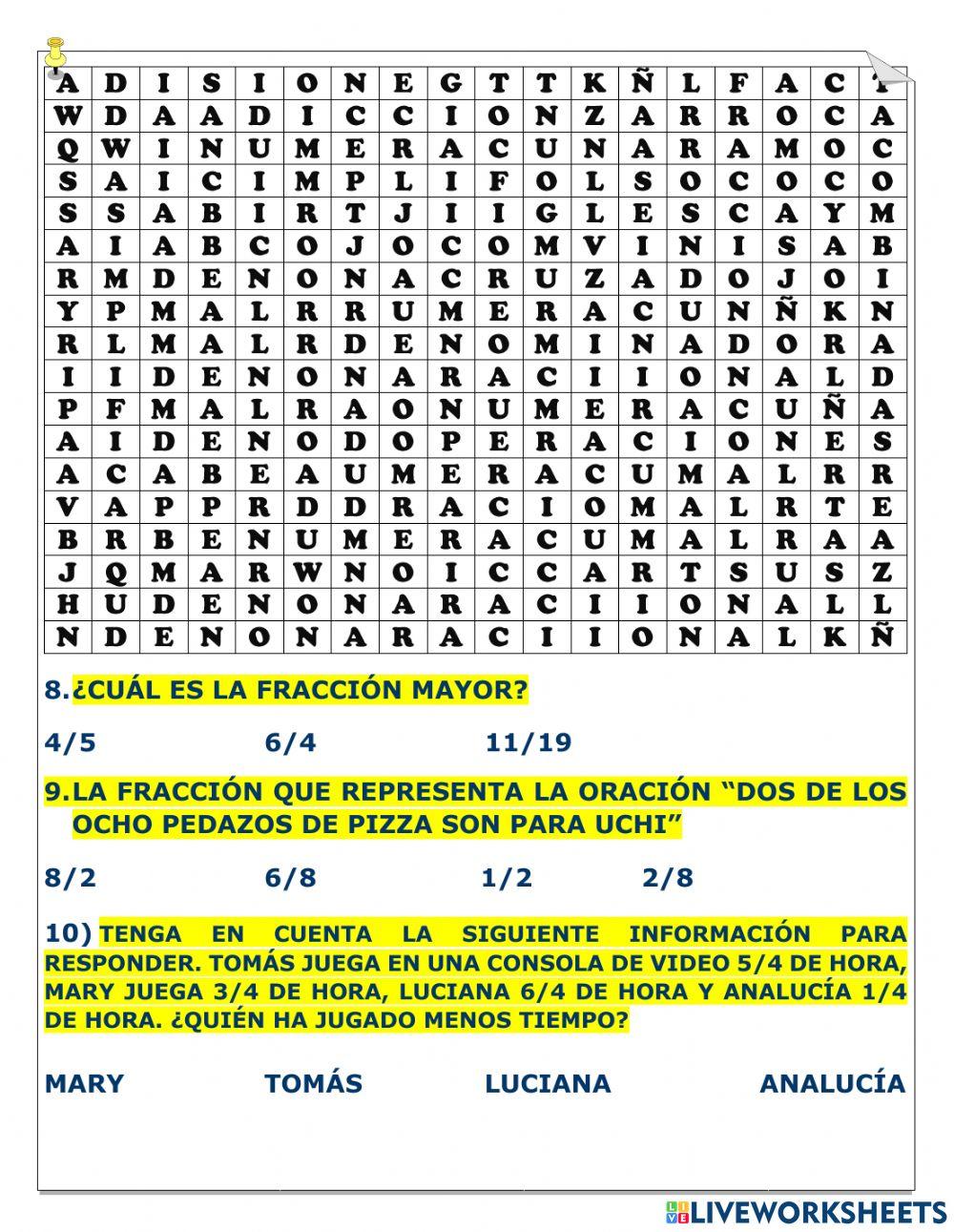 Operaciones con fraccionarios