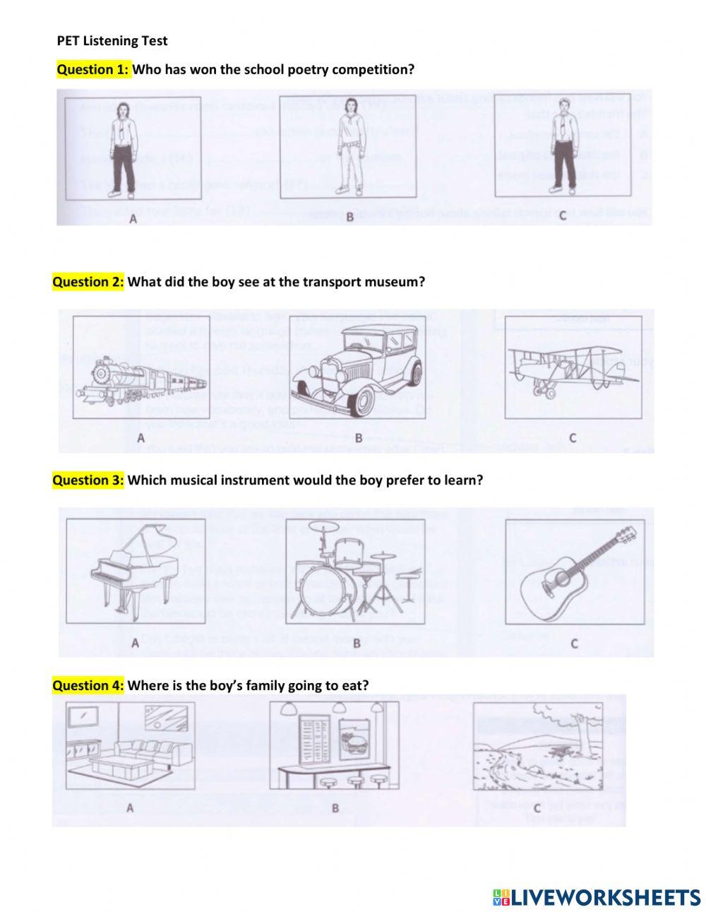Grade 6-PET listening-2-Question 1-8