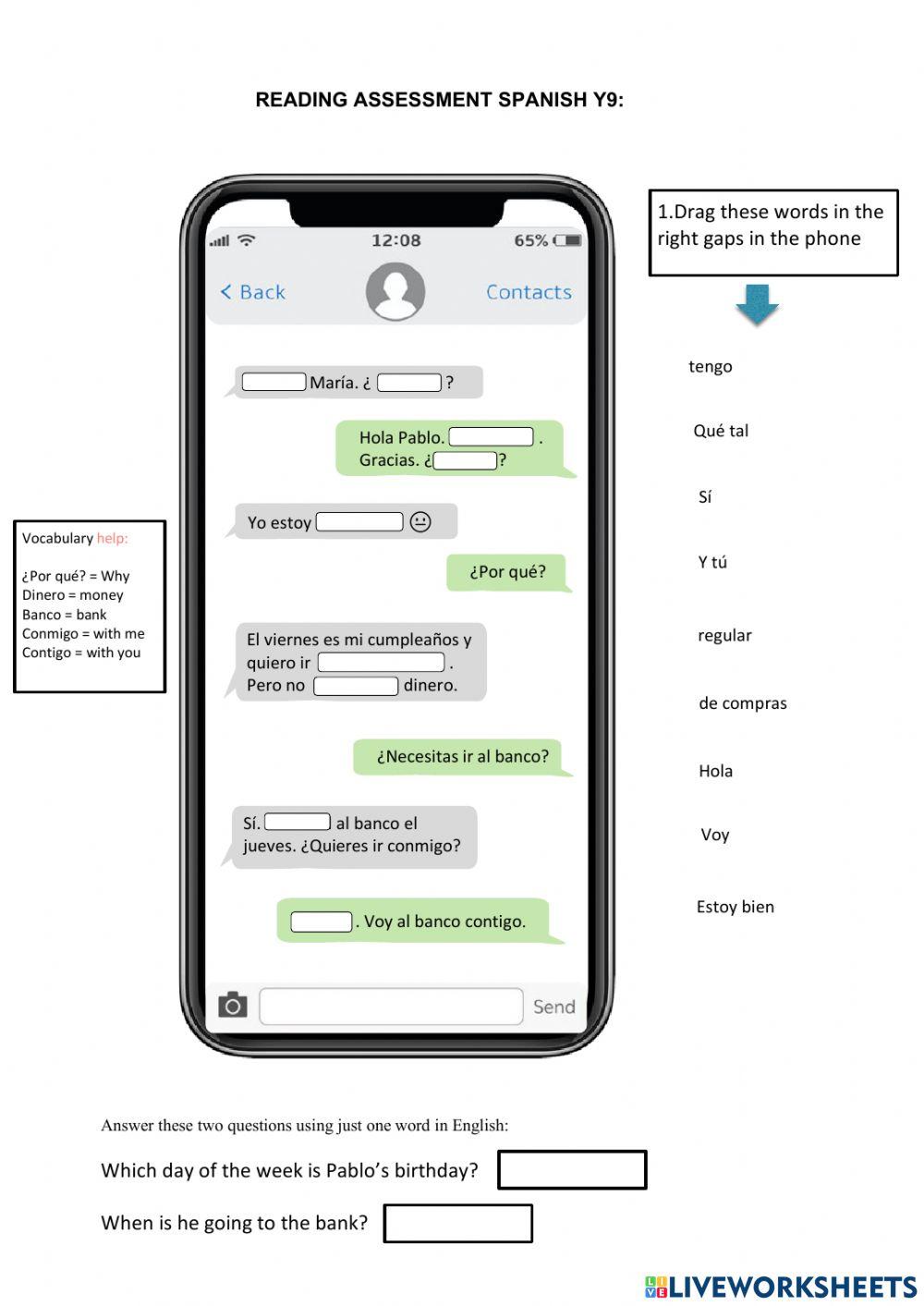 READING ASSESSMENT Y9