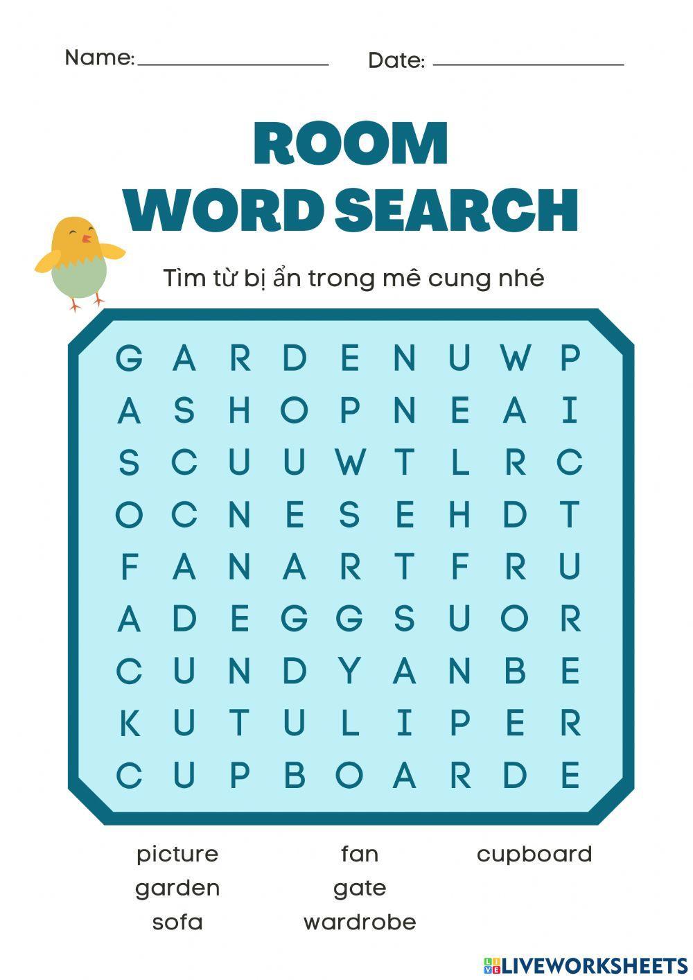 Word search- things in room