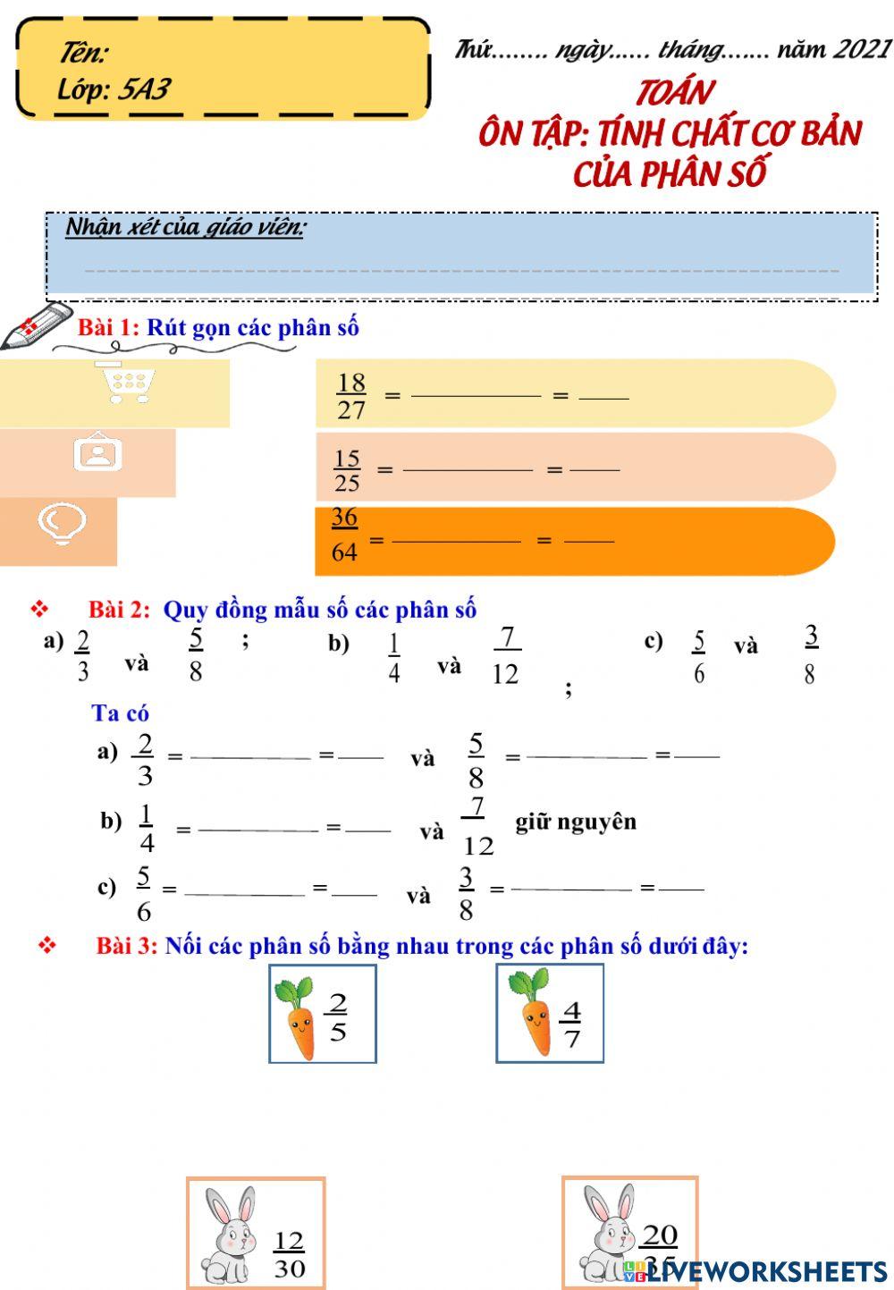Ôn tập Tính chất cơ bản của phân số