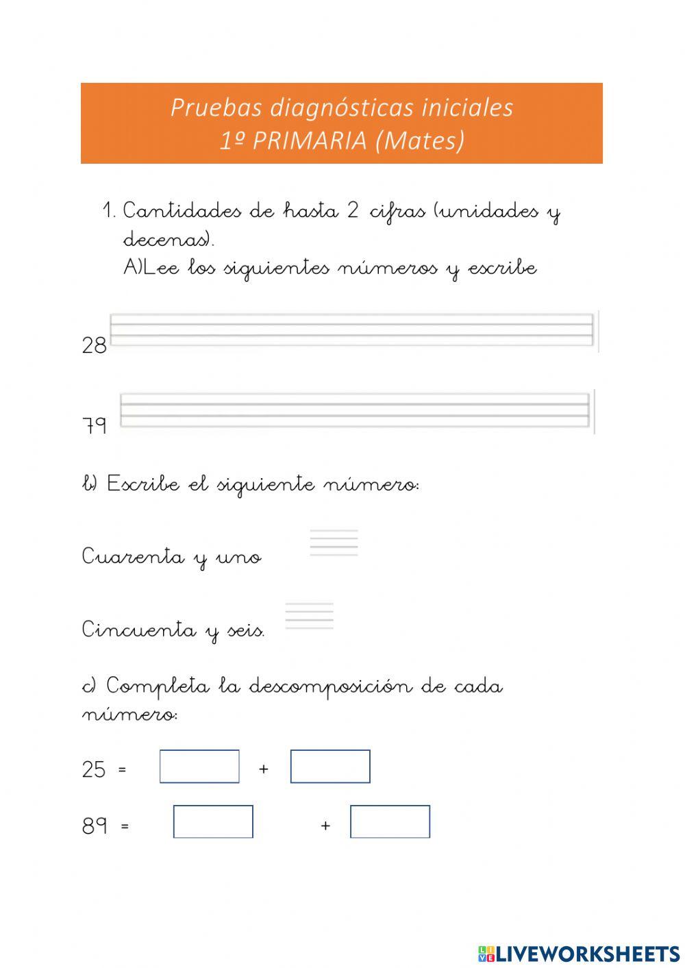 1º primaria mates prueba inicial