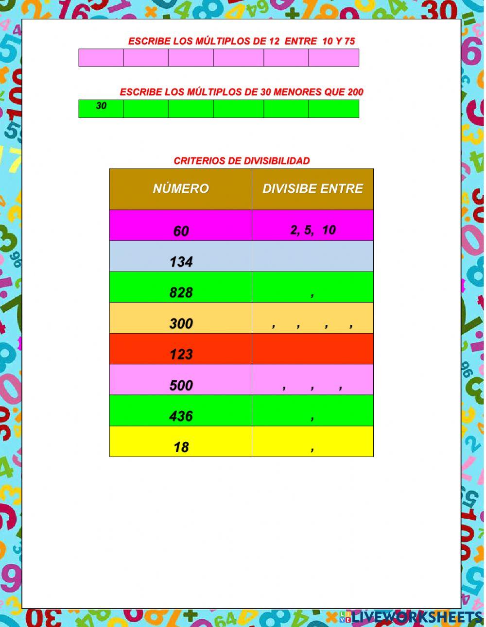 Múltiplos, divisores y criterios de divisibilidad