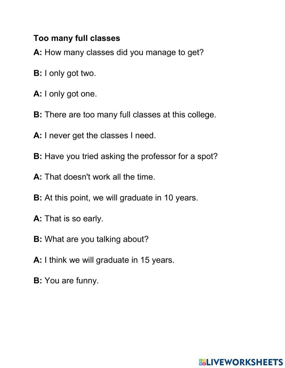 Speaking exercise 18th sept