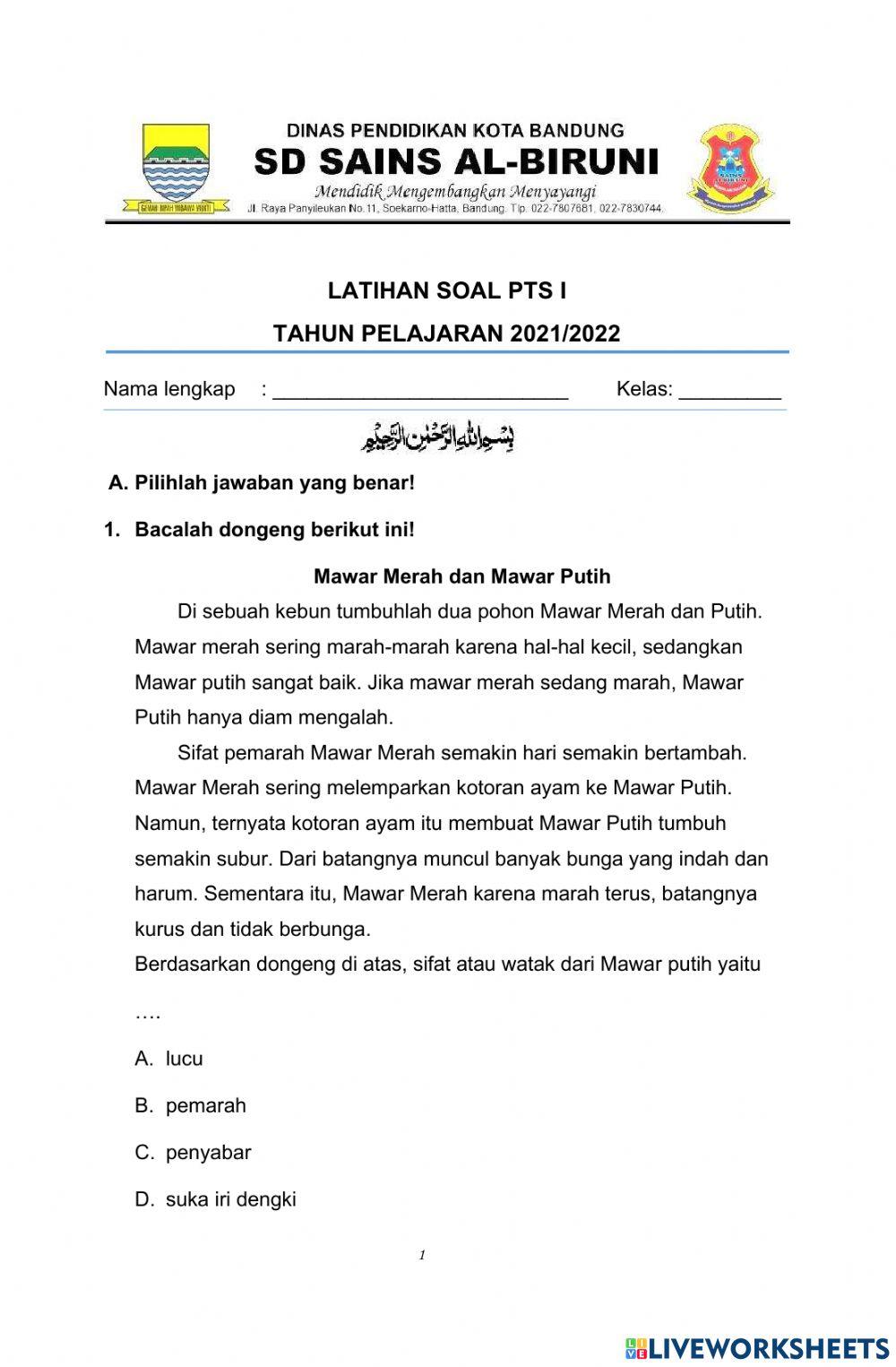 Latihan PTS Tematik 3B