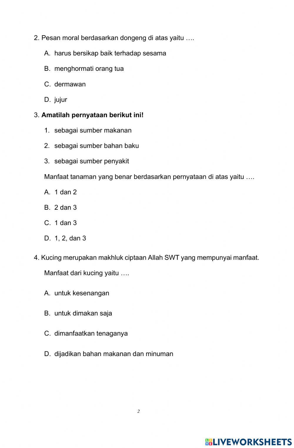 Latihan PTS Tematik 3B