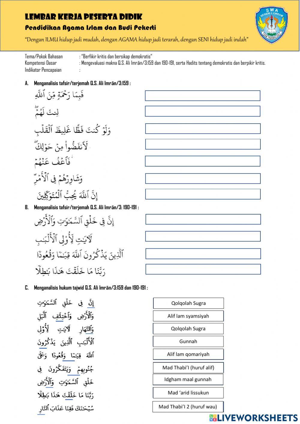 LKPD PAI-Berfikir kritis Demokratis-Kelas XII