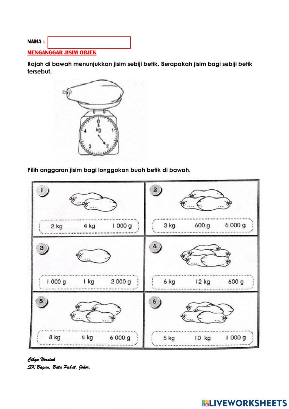 Matematik tahun 2 anggaran jisim