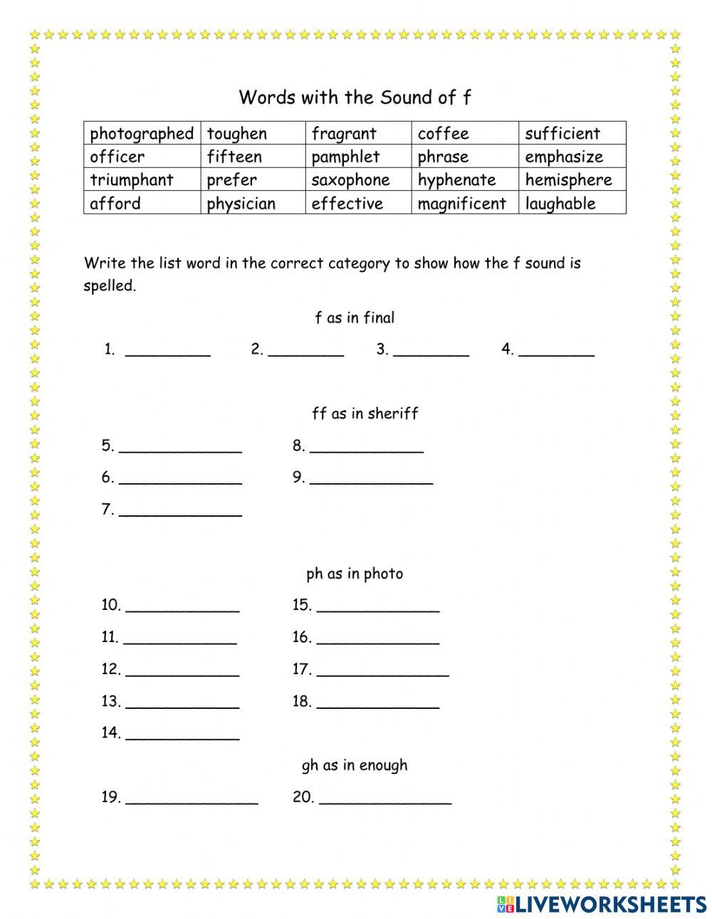 Words with the Sound of f