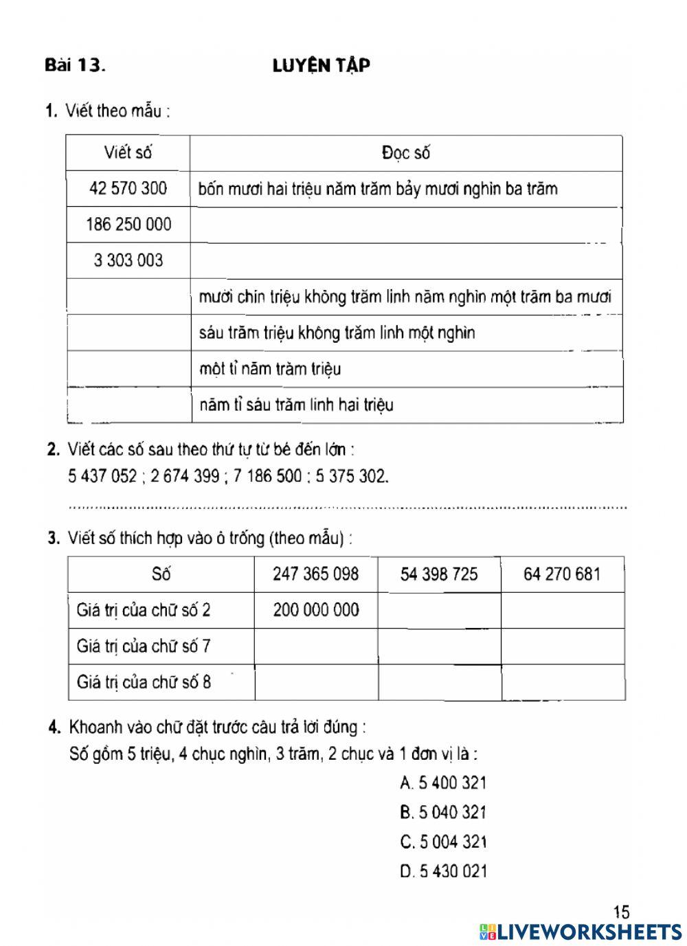 Toán in lớp 4 bài 13