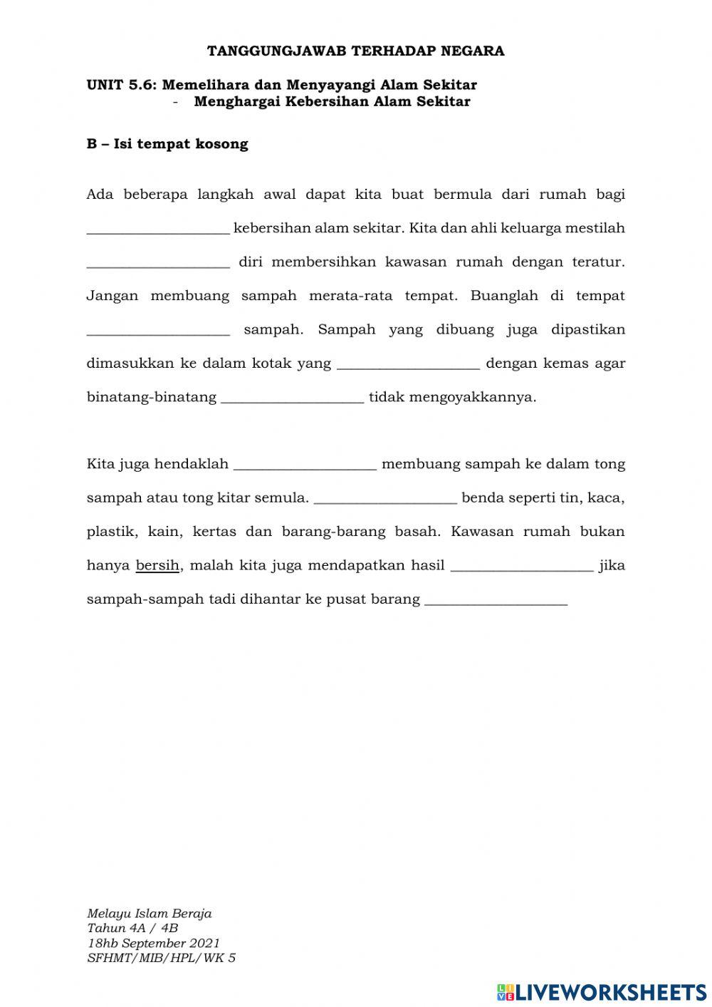 UNIT 5.6 Memelihara dan Menyayangi Alam Sekitar