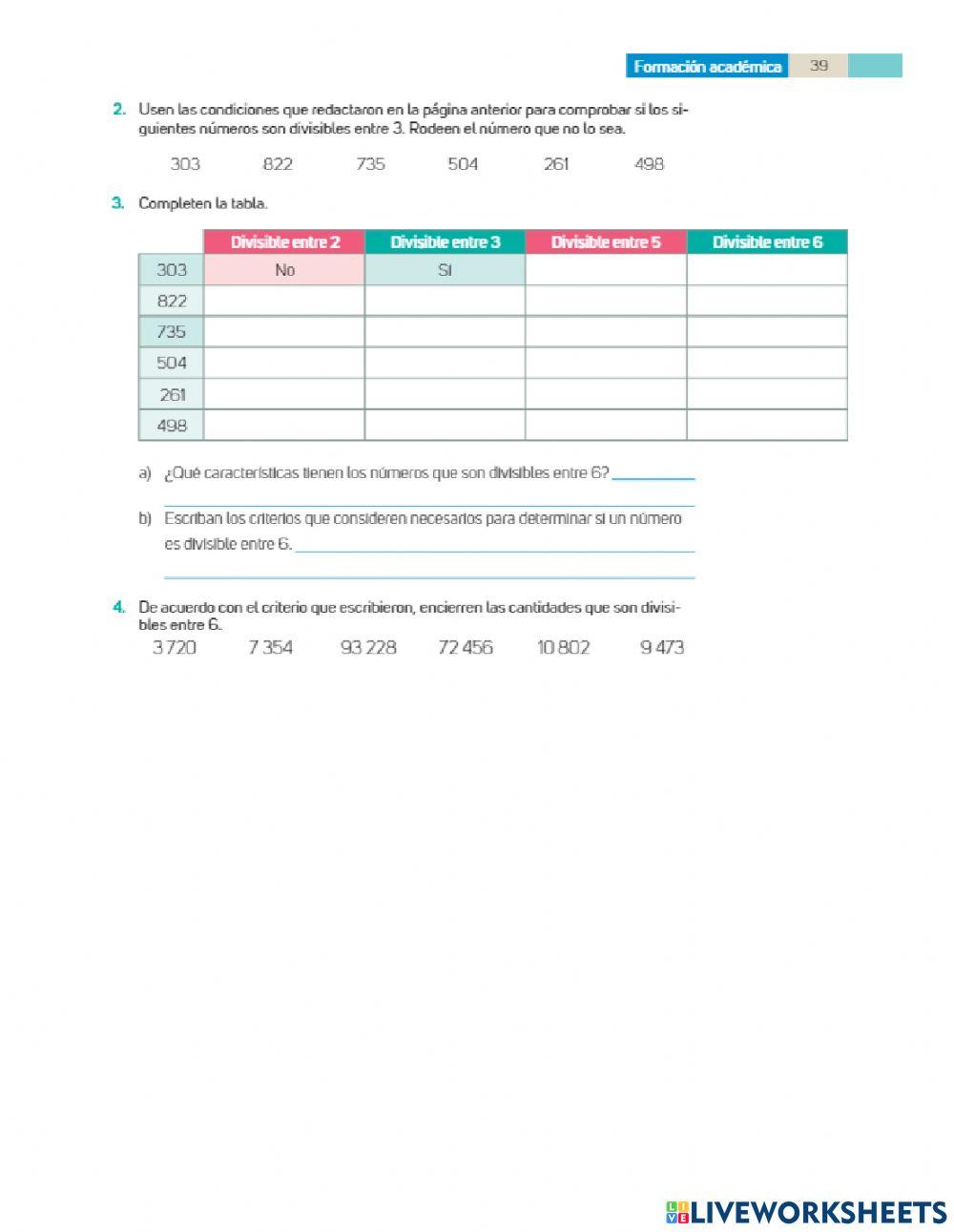 Divisibilidad entre 3, 4 y 6