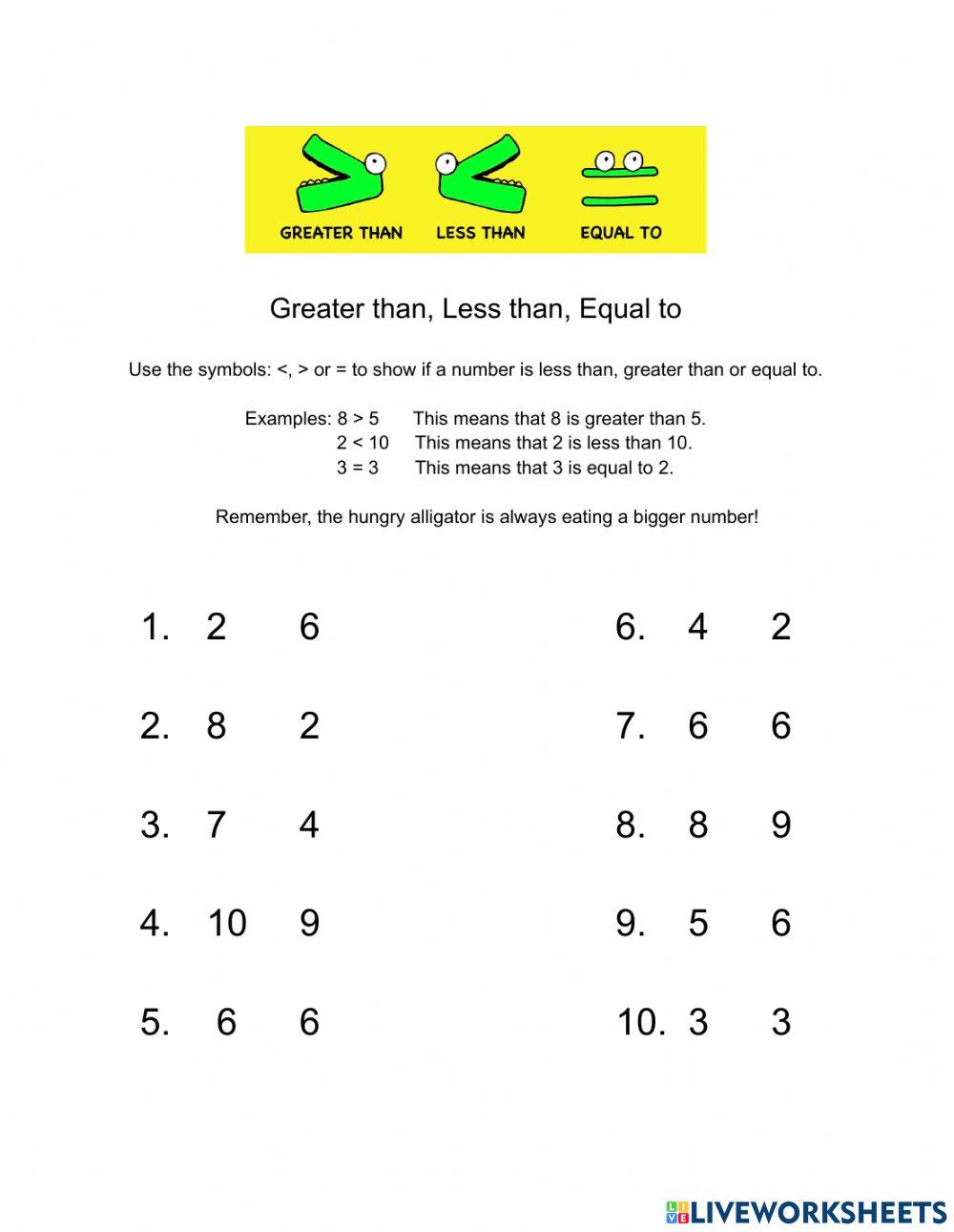 Greater than, Less than, Equal to