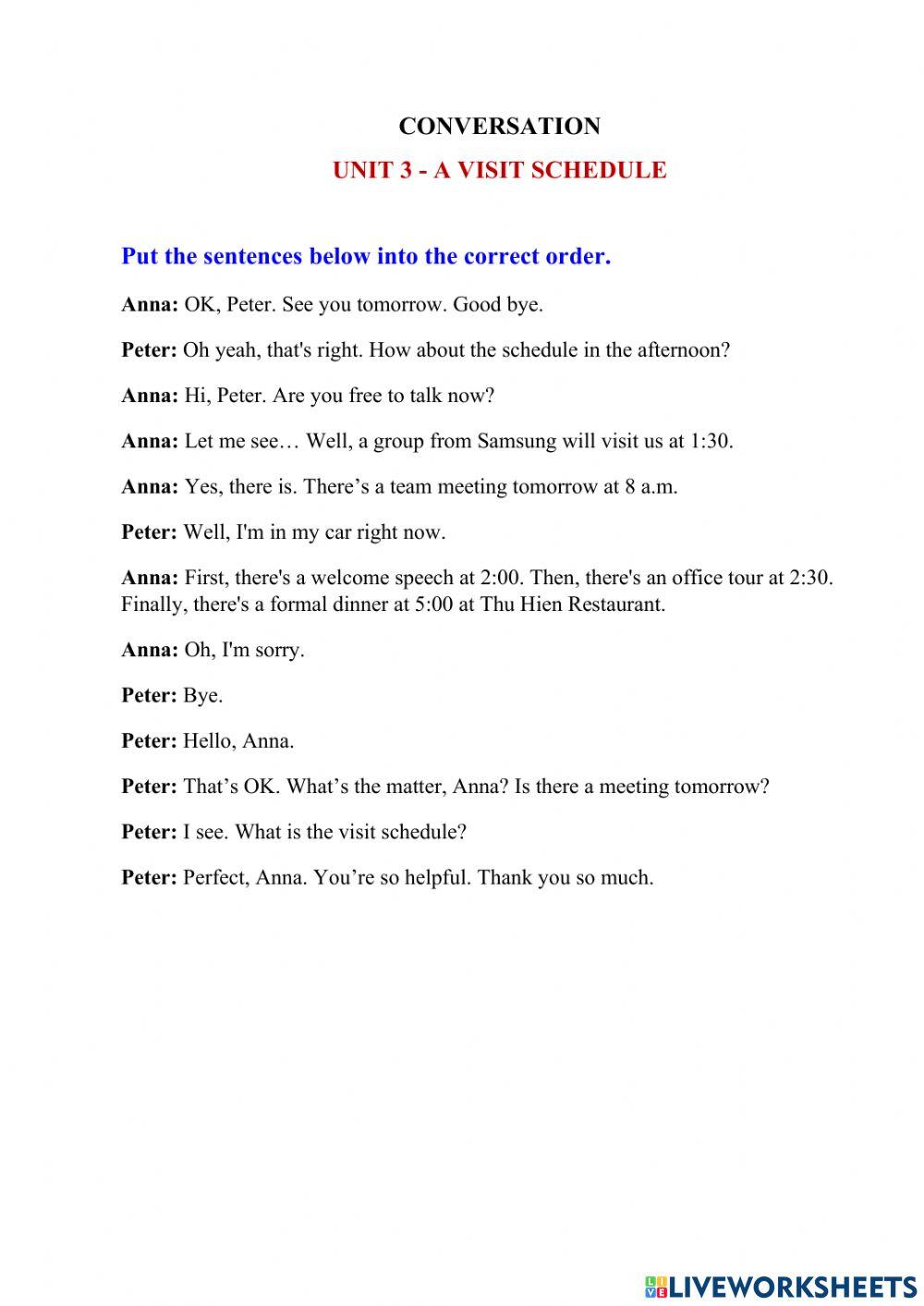 English 3 - A visit schedule