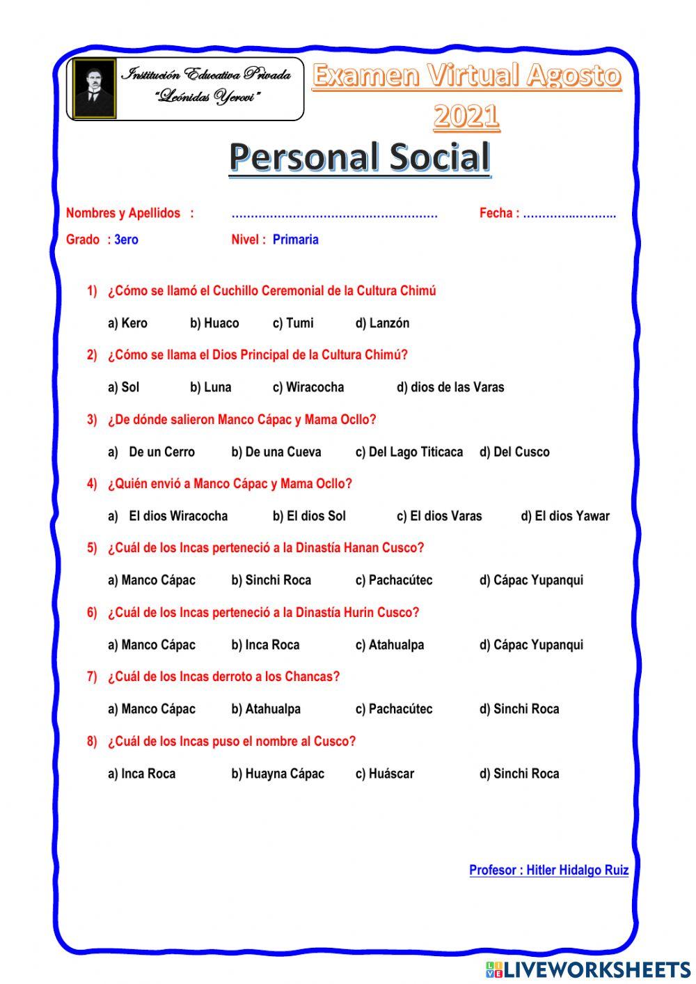 Examen de PS 3to Prim