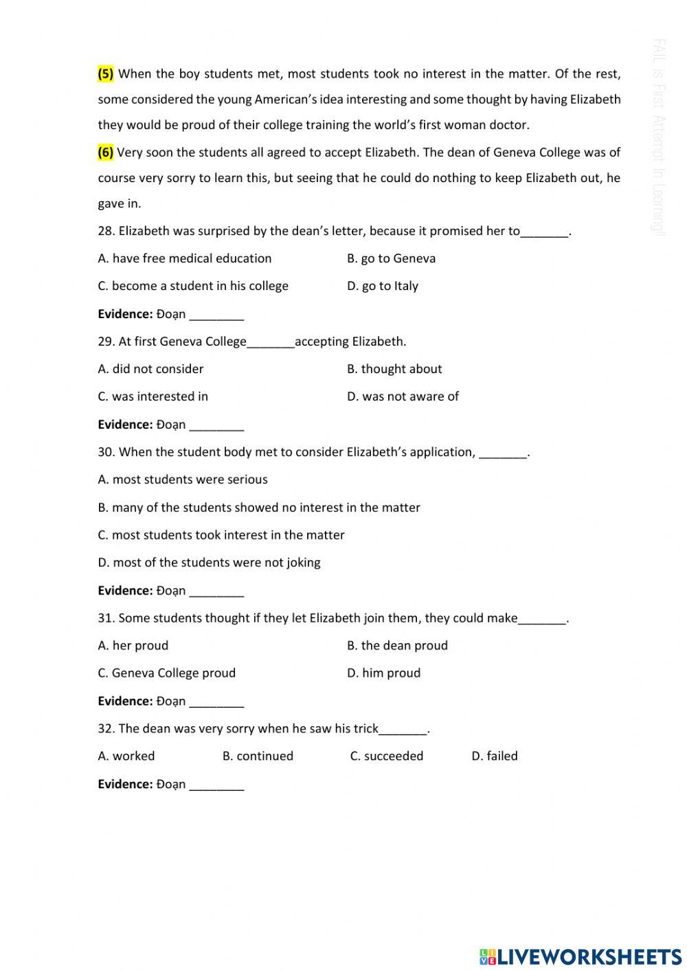 Practice Test 10 - Reading worksheet | Live Worksheets