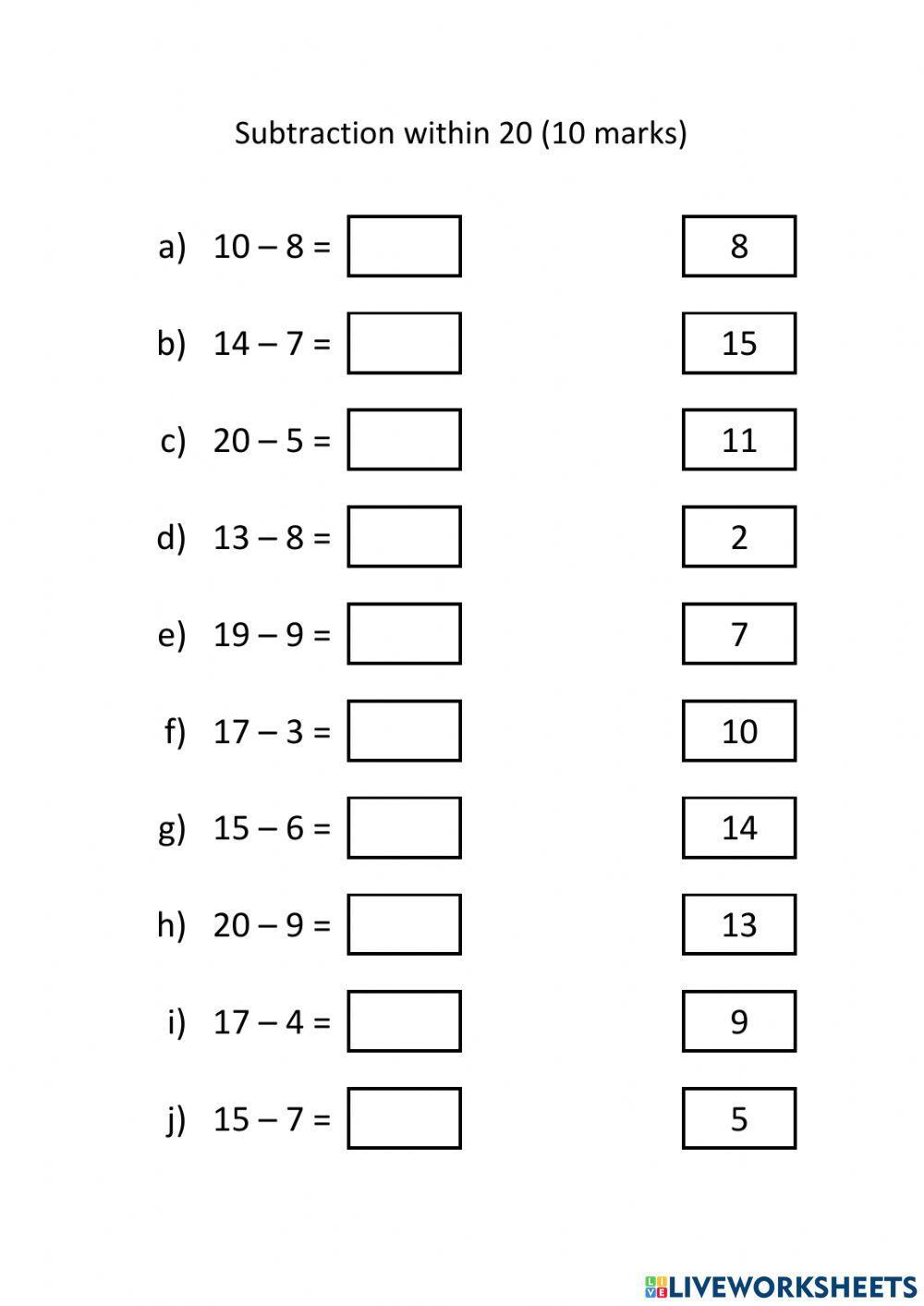 Subtraction within 20