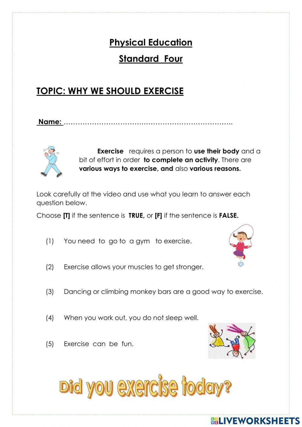 Importance Of Exercise Worksheets