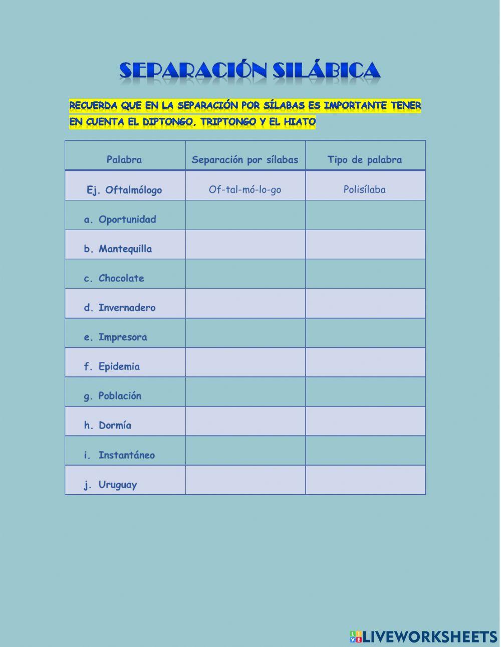 Separación por sílabas