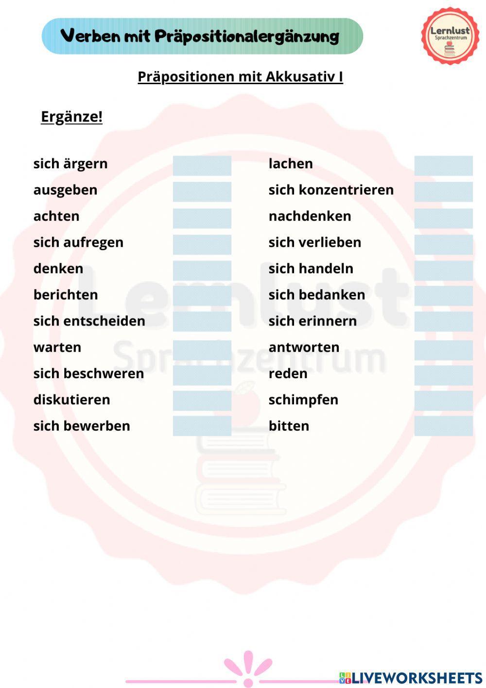 Verben mit Präpositionen - Akkusativ - I