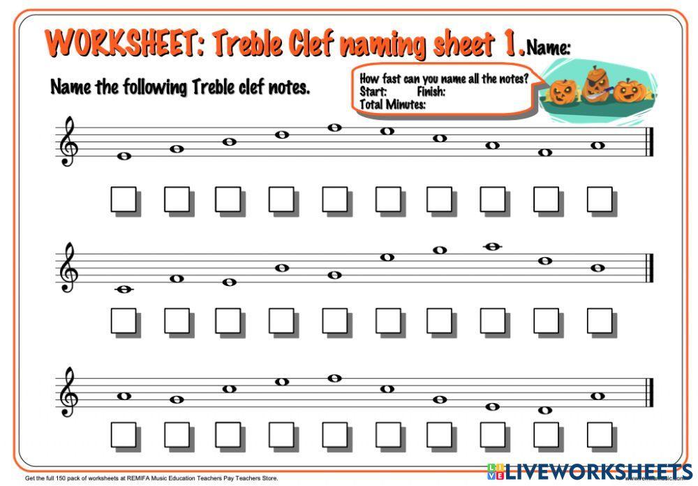 Note Name Worksheet -1 Treble Clef