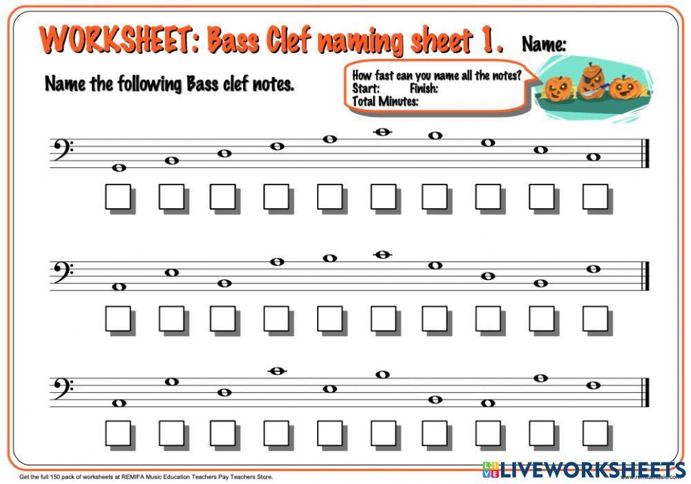 Bass Clef Note Name Worksheet -1