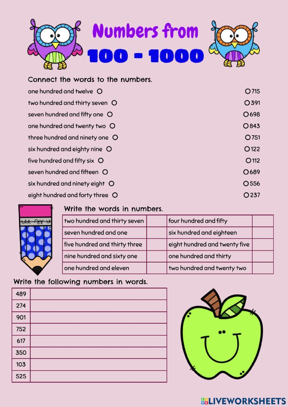 Number Names 1 to 1000 - Spelling