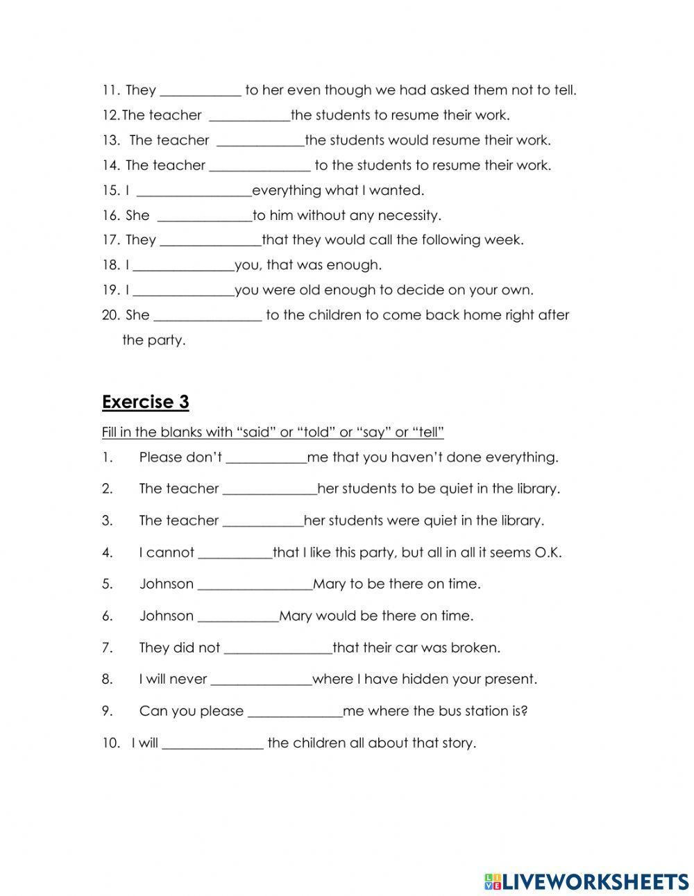 Reported Speech-Say or tell Reported Speech-Say or tell