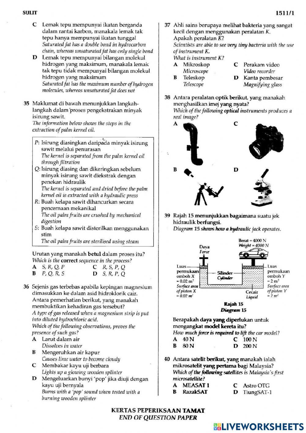SAINS KSSM -  ILMU BAKTI KERTAS 1 SET 2