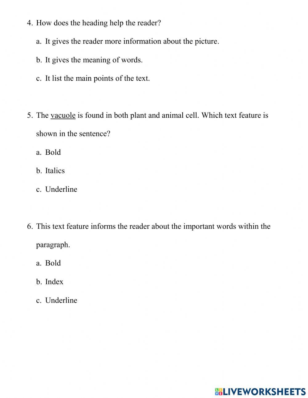 Reading Comprehension: Text Features