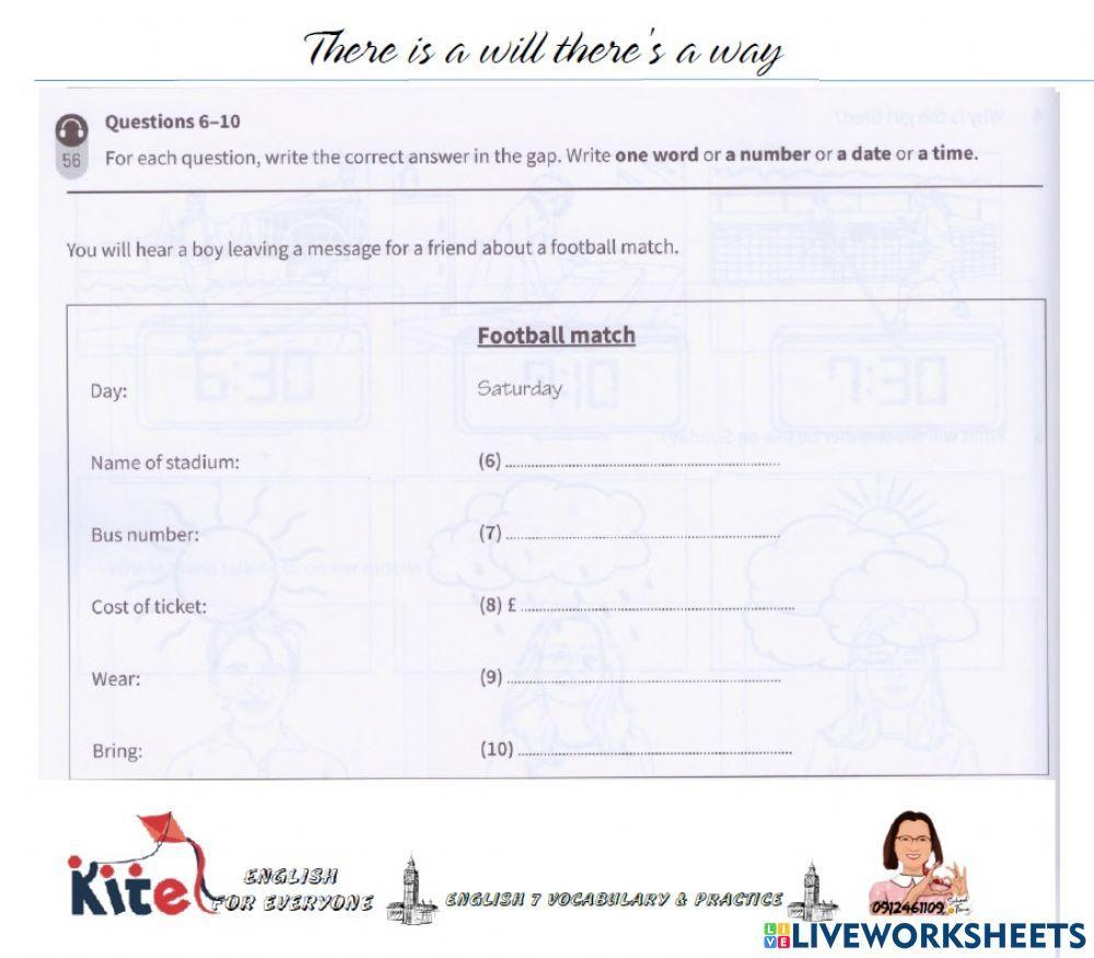 Key - test 3 - Listening part 2 - page 90