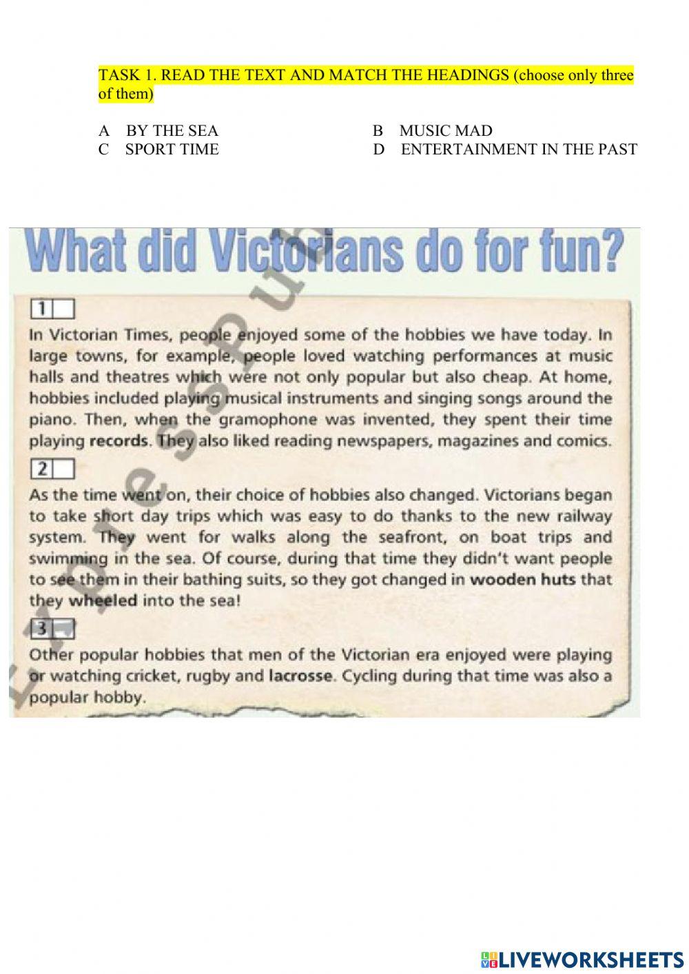 Clil. what did victorians do for fun?
