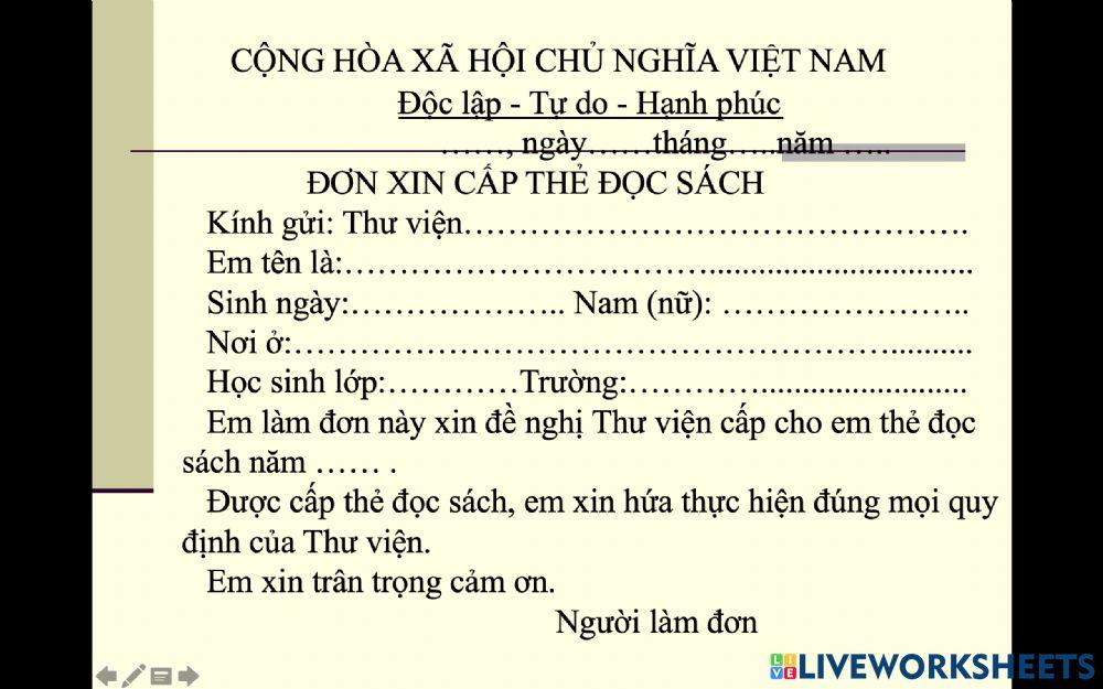 Mẫu đơn xin cấp thẻ đọc sách