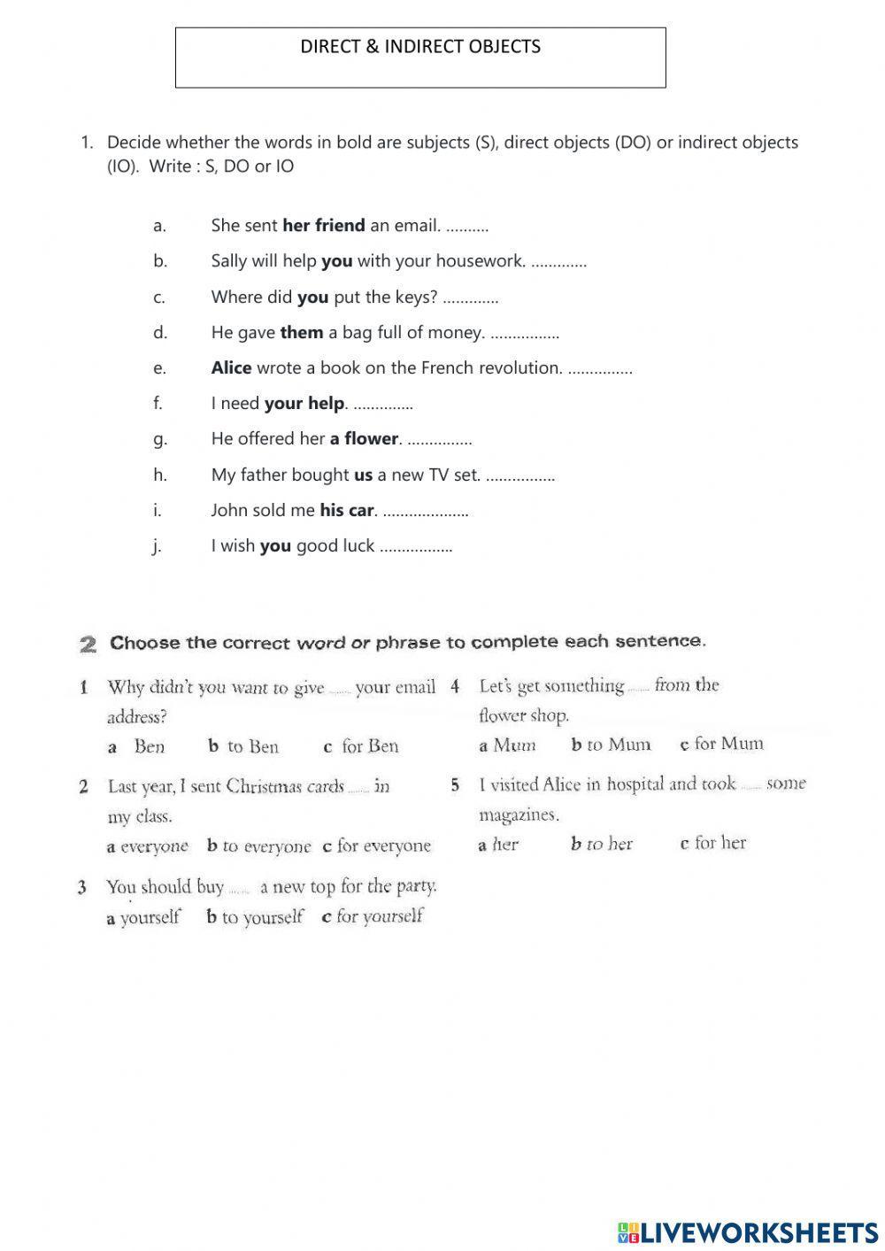 Direct and indirect objects