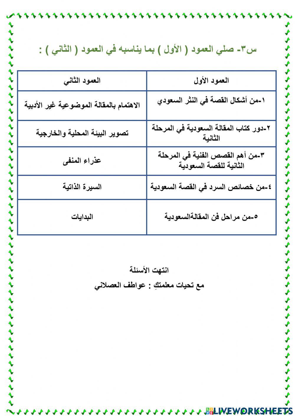 ورقة عمل تفاعلية عن النثر السعودي القصة والمقالة