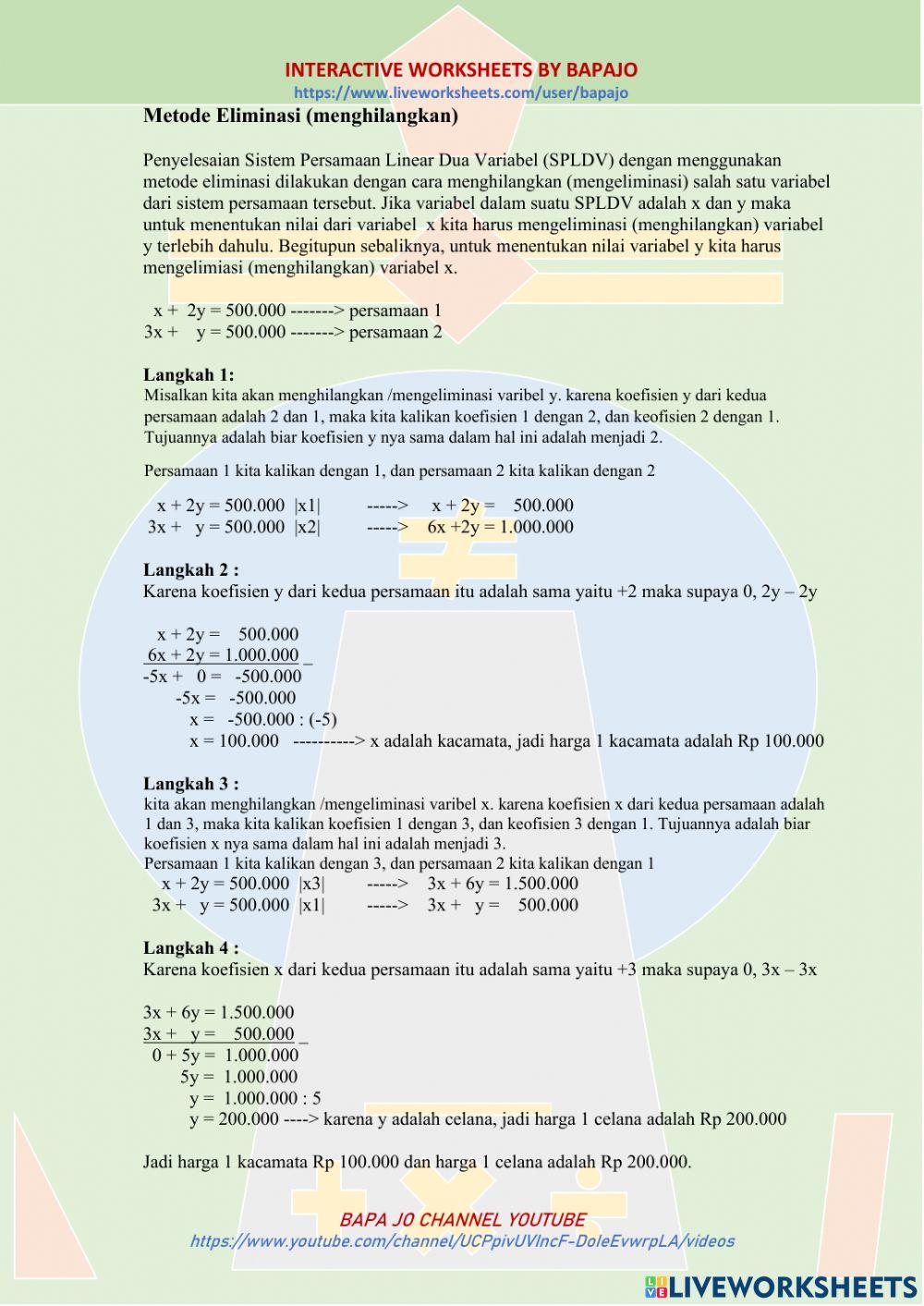 SPLDV Metode Eliminasi