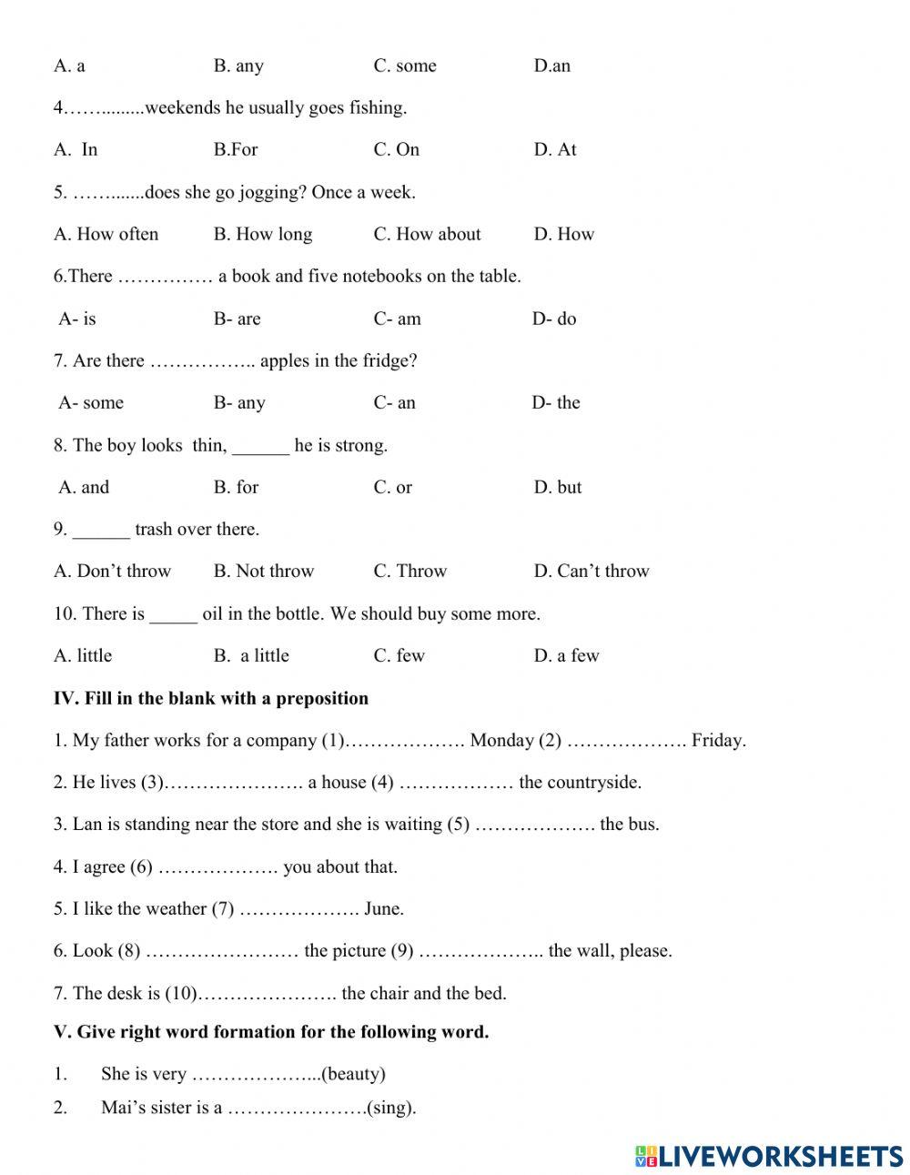 Revision grade 6 interactive worksheet | Live Worksheets