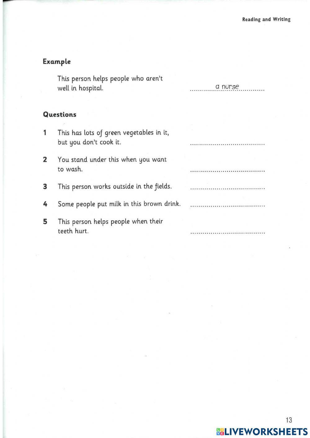 Movers Reading and Writing test