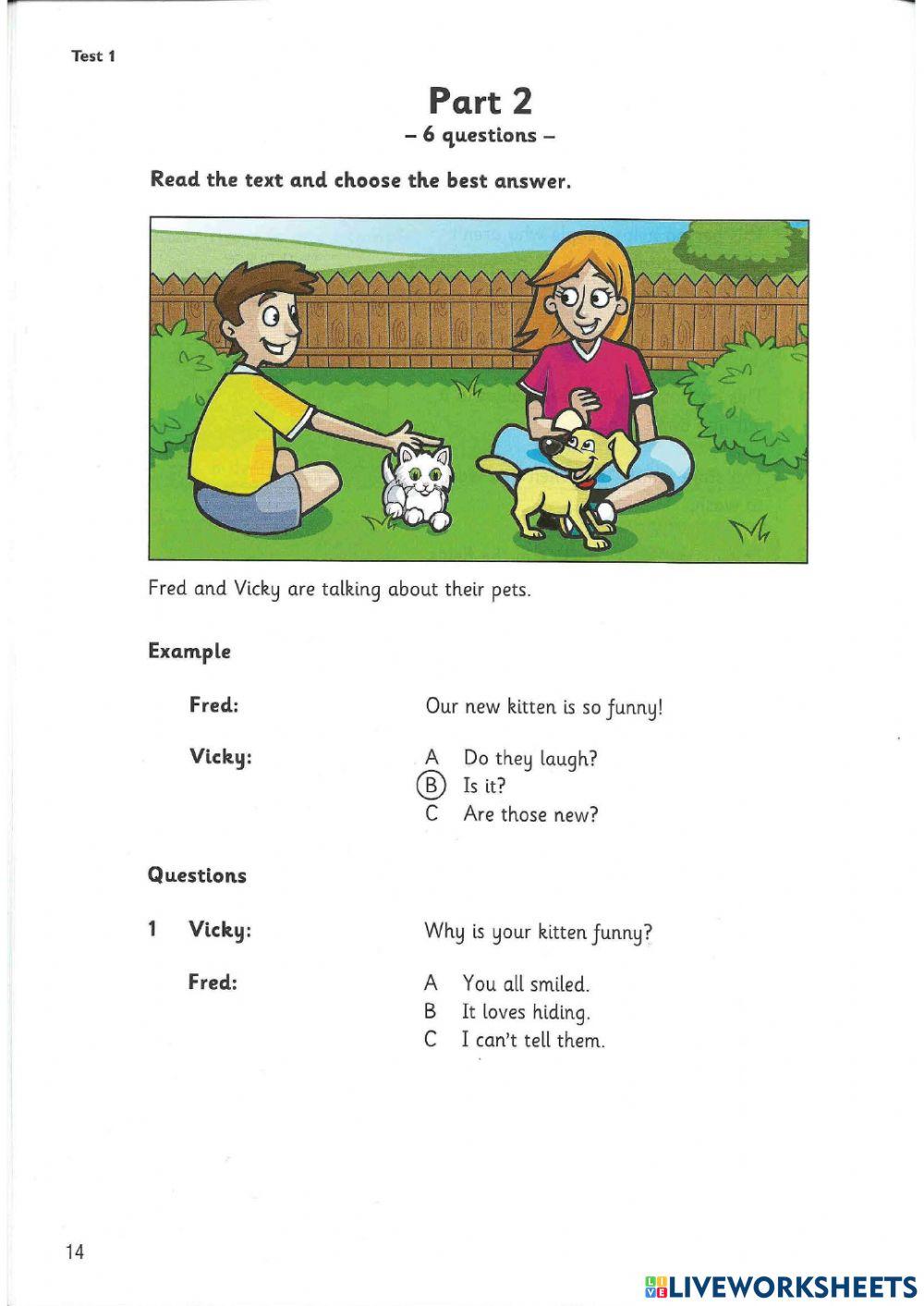 Movers Reading and Writing test