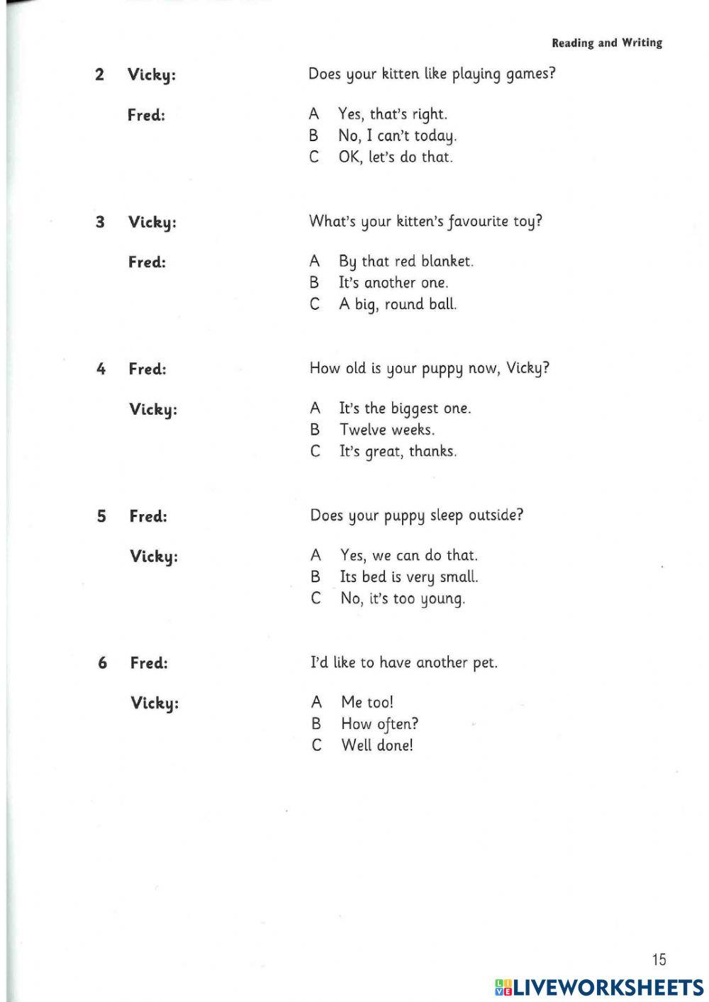 Movers Reading and Writing test