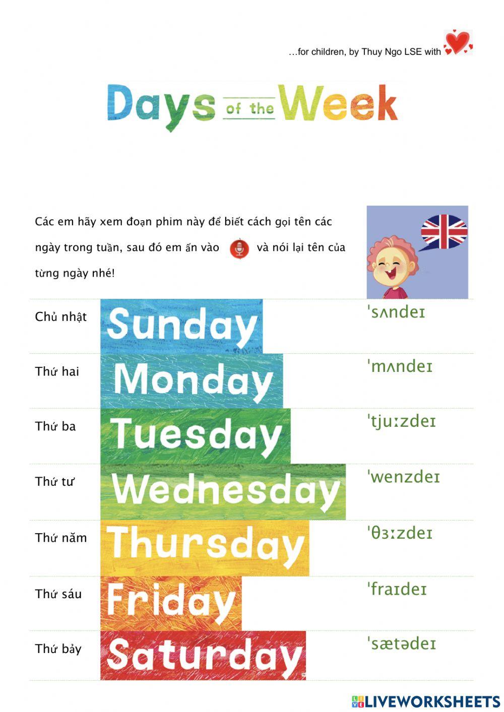 Tiếng Anh: Các ngày trong tuần - E1